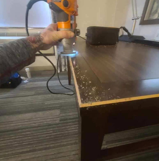 A person working on a table